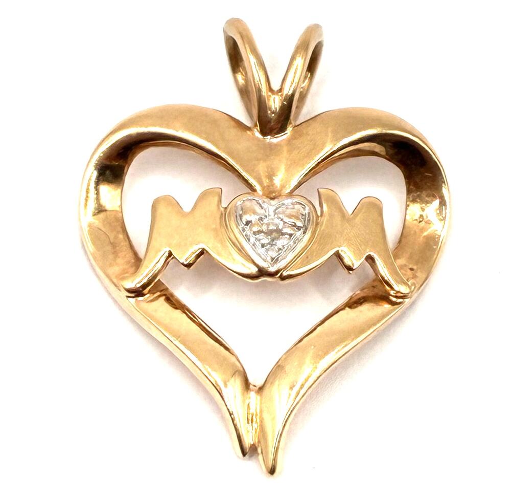 10k Yellow Gold Mom Pendant / Charm with Diamond Chip